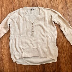 Madewell Cream V-Neck Sweater with Relaxed Fit XXS